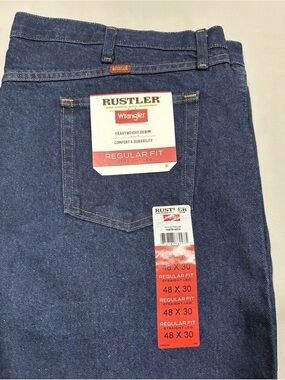 Wrangler 48x30 Rustler Straight Leg Jeans in Dark Blue Denim